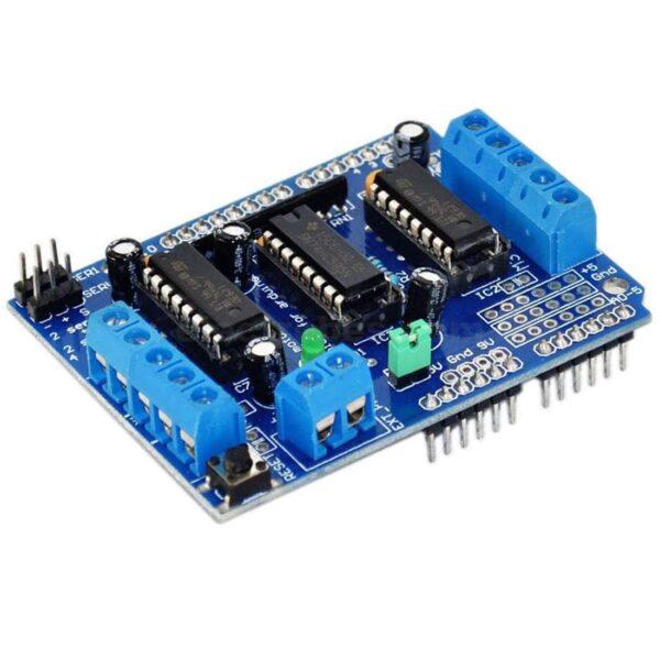 4 channel arduino L293D Motor Drive Shield Dual, Motor Drive Expansion Board Motor Control Shield at best price online in islamabad rawalpindi lahore peshawar faisalabad karachi hyderabad quetta wah taxila Pakistan