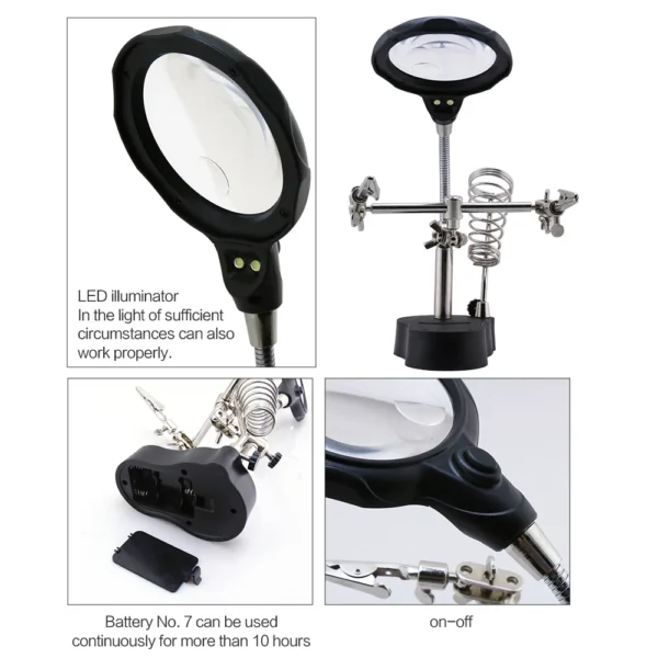 Magnifier BST TE801 Helping Hand Clip Clamp LED Magnifying Glass Soldering Iron Stand Welding Rework Repair at best price in pakistan