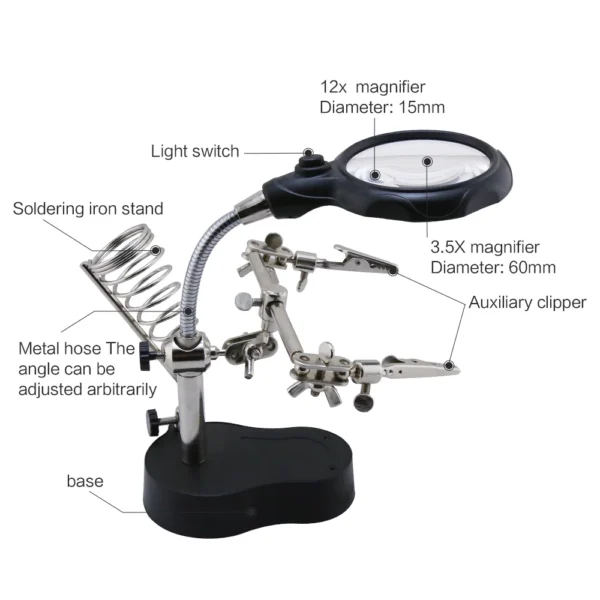 Magnifier BST TE801 Helping Hand Clip Clamp LED Magnifying Glass Soldering Iron Stand Welding Rework Repair at best price in pakistan