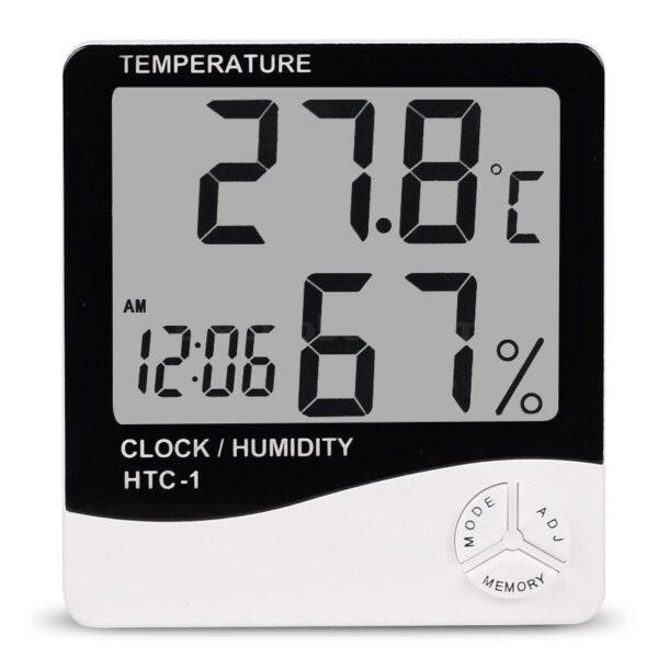 HTC-1 High Accuracy LCD Digital Thermometer Hygrometer with Clock for internal and external use at best price online in islamabad rawalpindi lahore peshawar faisalabad karachi hyderabad quetta wah taxila Pakistan