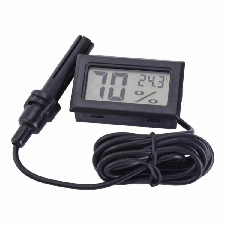 Mini LCD Digital Thermometer Hygrometer Temperature Indoor Convenient  Temperature Sensor Humidity Meter Gauge Instruments Cable (Black)