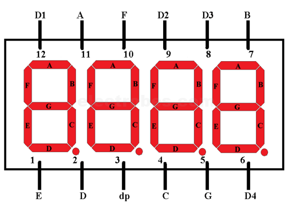 Afficheur LED 7 Segments 4 Chiffres - 0.36 Pouce, Anode Commune, Rouge - Lot De 2 Pièces (30x14mm)