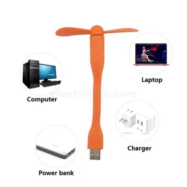 Flexible USB Fan Air Cooling Fan For Laptop / Desktops / Chargers / Power Bank - Orange color in pakistan