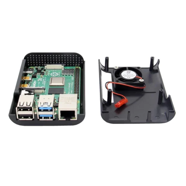 raspberry-pi-4-black-compact-abs-case with cooling fan at best price online at best price online in islamabad rawalpindi lahore karachi multan sukkur skardu peshawar taxila wah gujranwala faisalabad hyderabad quetta pakistan