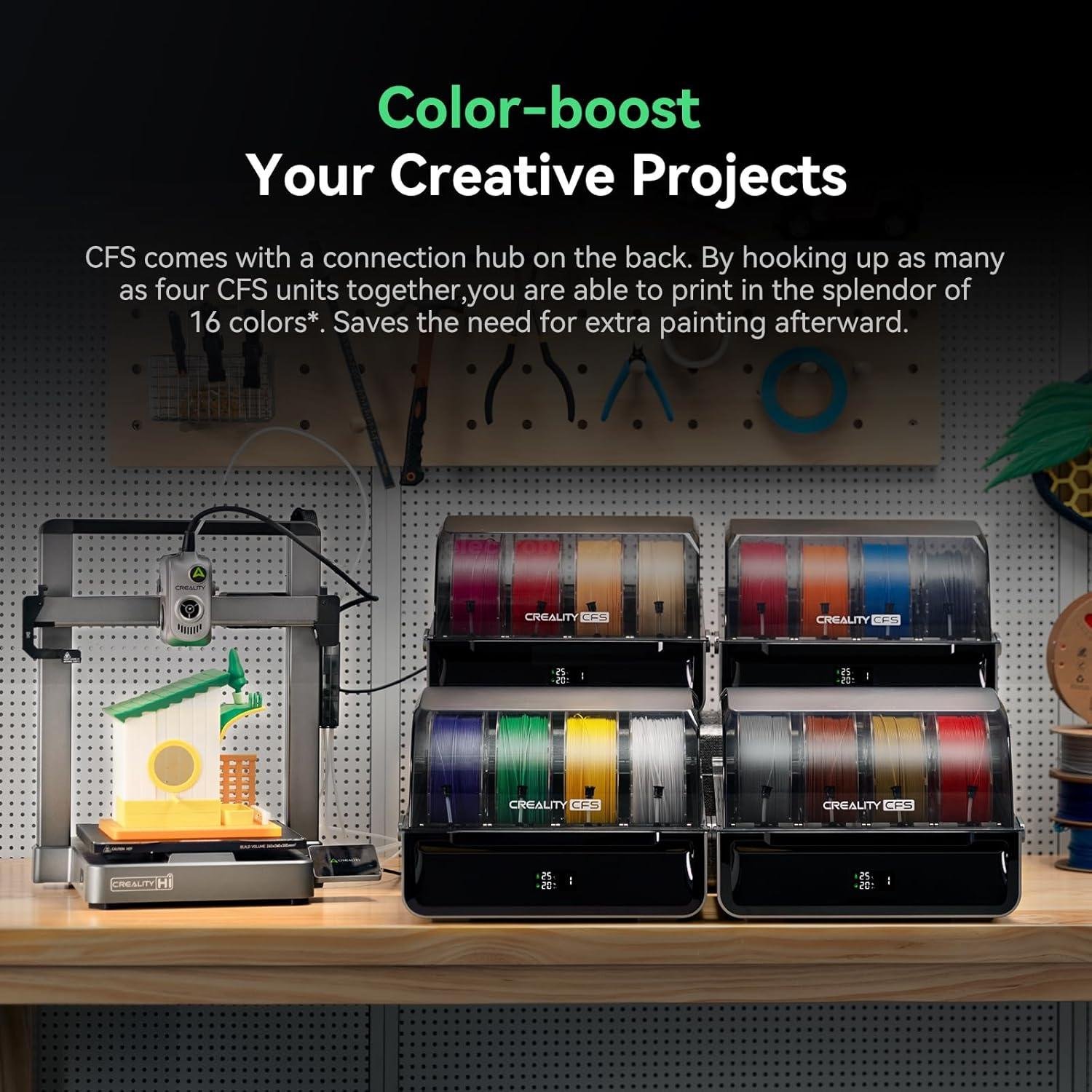 Creality Hi Combo 3D Printer, Multi Color 3D Printer with CFS, 500mms High Speed Auto-Leveling Automatic Filament Reading Clog-Free Extruder Pre-Assemble All-Metal Body 10.24×10.24×11.81inch at best price online in islamabad rawalpindi lahore peshawar faisalabad karachi hyderabad quetta wah taxila Pakistan