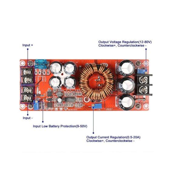 1200W 20A DC Converter Boost Step-up Power Supply Module in 8-60V Out 12-83V with Heat Sink 12V to 24V 48V at best price online in islamabad rawalpindi lahore peshawar faisalabad karachi hyderabad quetta wah taxila Pakistan