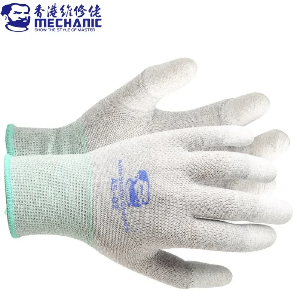 Mechanic AS-02 Carbon Fiber Anti-Static Gloves Elasticity Non-Slip Finger PU coating Carbon Fiber Electronic Work Protective Safety Glove pair at best price online in islamabad rawalpindi lahore peshawar faisalabad karachi hyderabad quetta wah taxila Pakistan