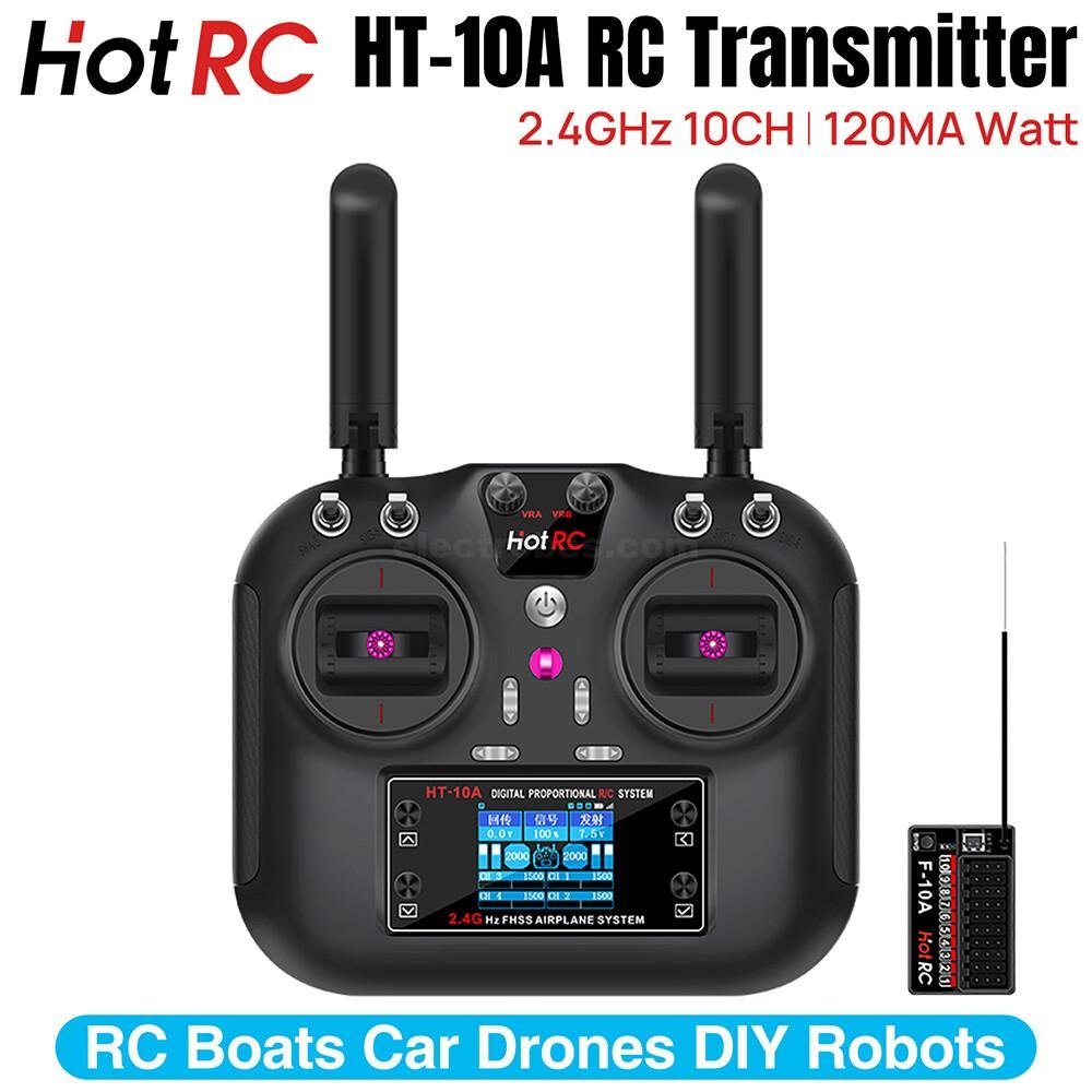 Hotrc HT-10A 2.4GHz 10 Channels RC Transmitter and Receiver FHSS & 8CH Receiver for FPV Drone RC Airplane Aircraft Boat Car Helicopter at best price online in islamabad rawalpindi lahore peshawar faisalabad karachi hyderabad quetta wah taxila Pakistan