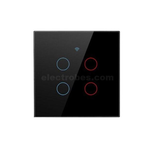 4-Gang Smart Home WiFi Switch Mobile APP Controlled Wall Mount Touch Switch EU Type 100-240V With tempered glass in black white gold color at best price online in islamabad rawalpindi lahore peshawar faisalabad karachi hyderabad quetta wah taxila Pakistan