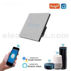 3-Gang Smart Home WiFi Switch Mobile APP Controlled Wall Mount Touch Switch EU Type 100-240V With tempered glass in black white gold color at best price online in islamabad rawalpindi lahore peshawar faisalabad karachi hyderabad quetta wah taxila Pakistan