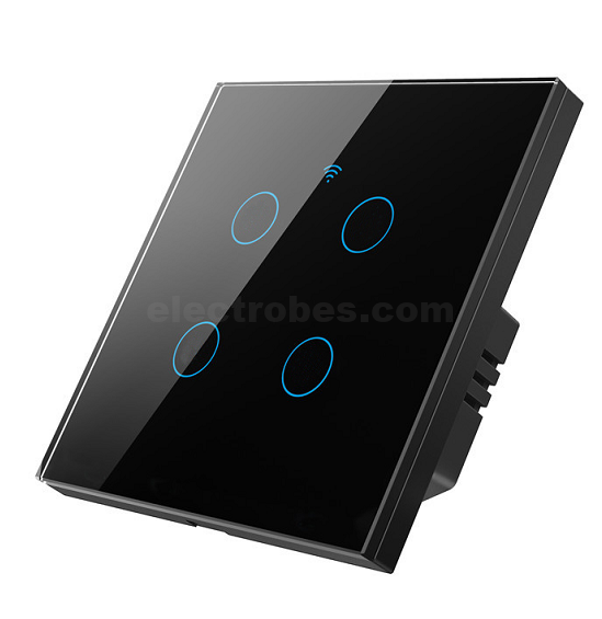 4-Gang Smart Home WiFi Switch Mobile APP Controlled Wall Mount Touch Switch EU Type 100-240V With tempered glass in black white gold color at best price online in islamabad rawalpindi lahore peshawar faisalabad karachi hyderabad quetta wah taxila Pakistan