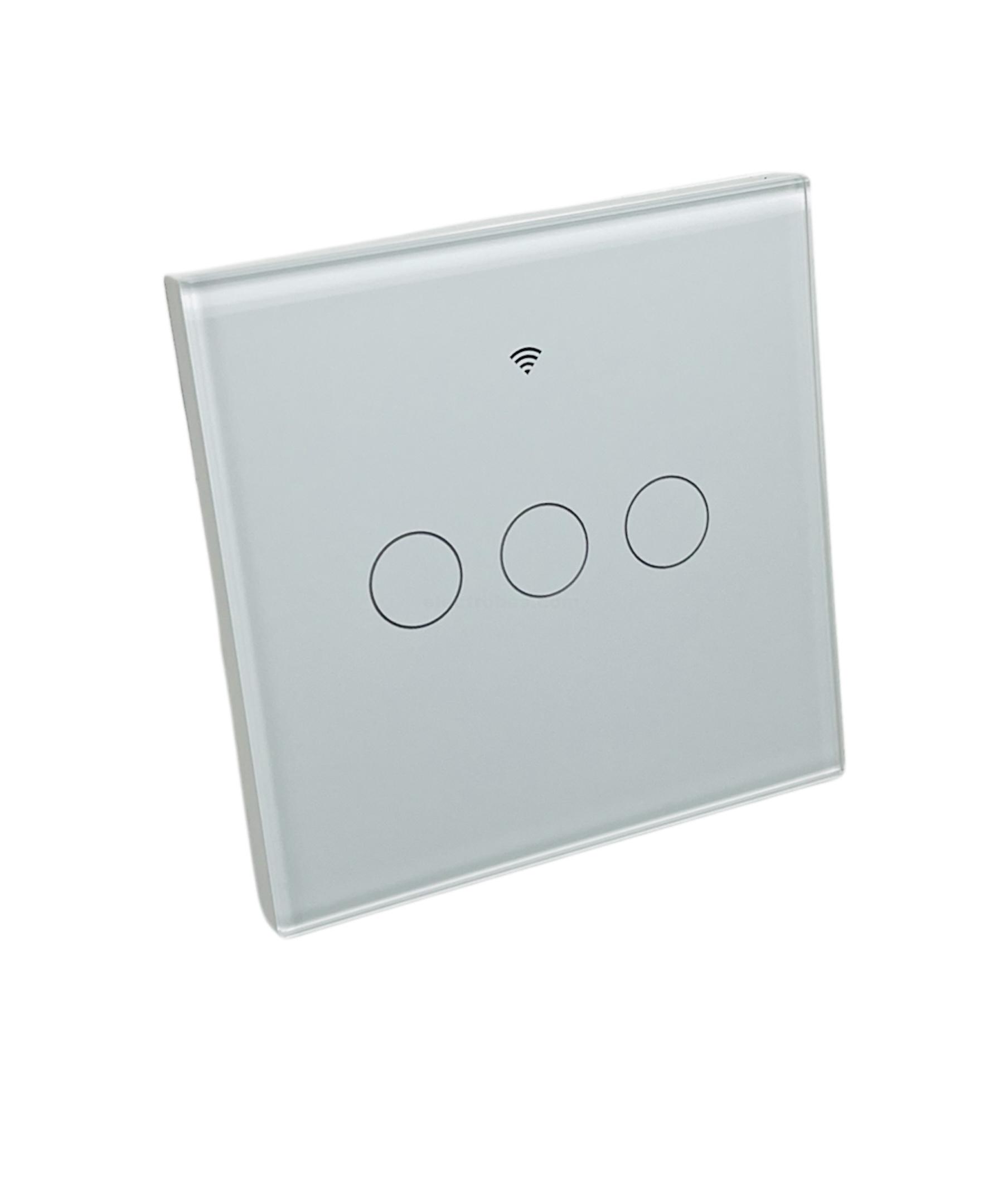 3-Gang Smart Home WiFi Switch Mobile APP Controlled Wall Mount Touch Switch EU Type 100-240V With tempered glass in black white gold color at best price online in islamabad rawalpindi lahore peshawar faisalabad karachi hyderabad quetta wah taxila Pakistan