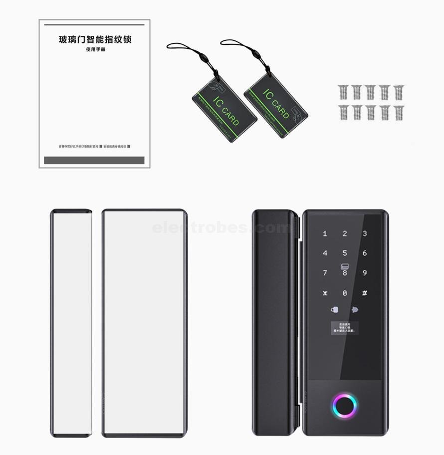 Smart Glass Door Lock - Electronic Sliding Door Lock with Fingerprint, Password, Card, Remote Control, Tuya Wifi APP Security Door Lock Homes Offices Apartments (Black) at best price online in islamabad rawalpindi lahore peshawar faisalabad karachi hyderabad quetta wah taxila Pakistan