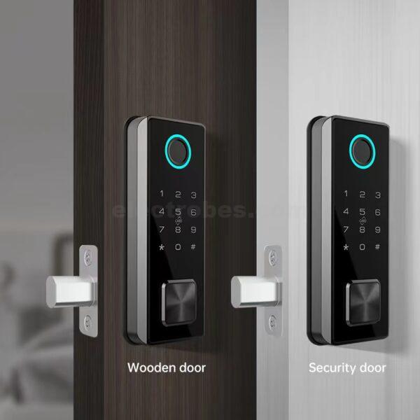 S919-7 black color Smart Door Automatic Lock with biometric card pin key App controlled security locking systems at best price online in islamabad rawalpindi lahore peshawar faisalabad karachi hyderabad quetta wah taxila Pakistan