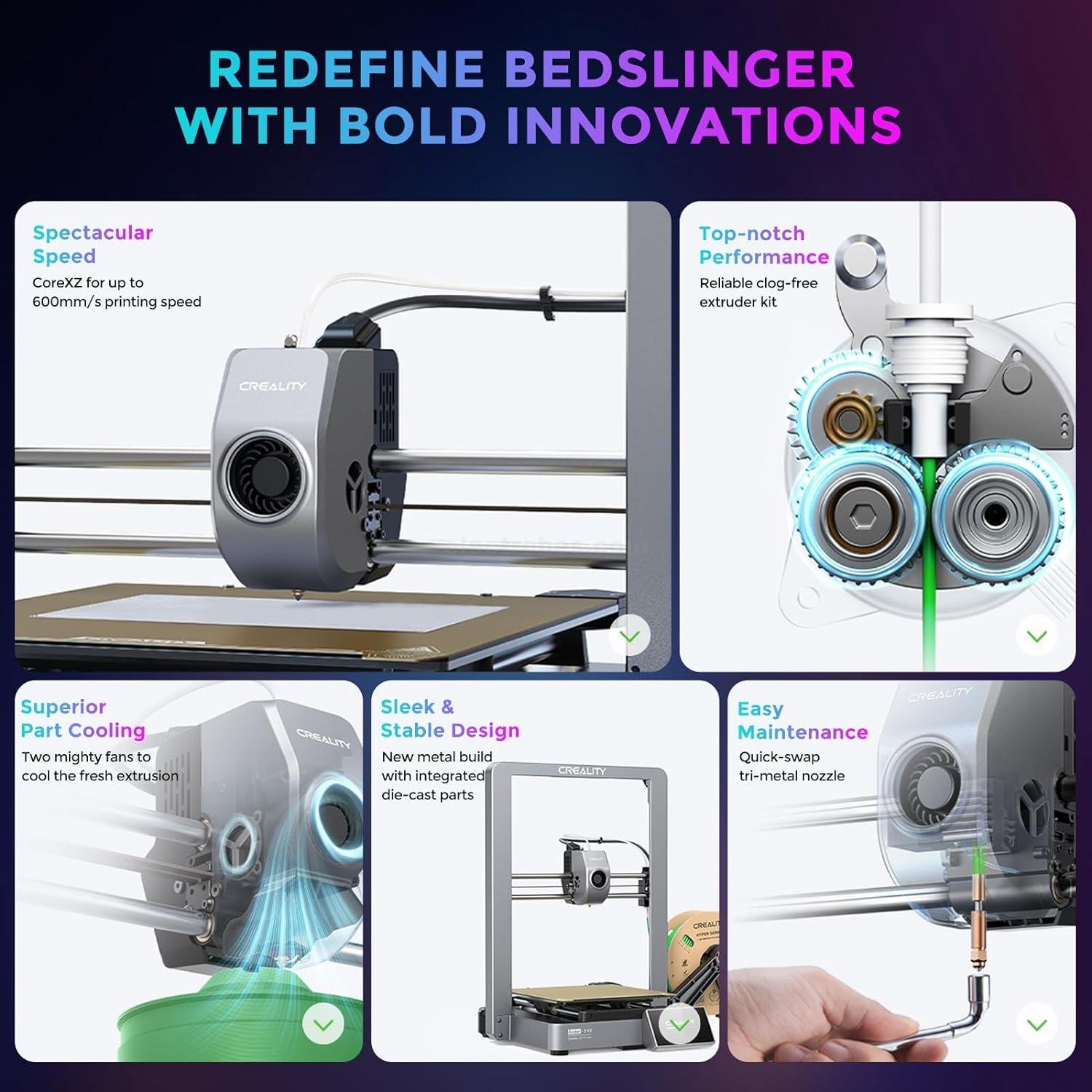 Official Creality Ender 3 V3 3D Printer with 600mm/s Printing Speed, Upgraded with Core XZ Motion System Clog-Free Extrusion 60W 300℃ Hotend Heater Auto Leveling Printing 220*220*250mm build volume at best price online in islamabad rawalpindi lahore peshawar faisalabad karachi hyderabad quetta wah taxila Pakistan