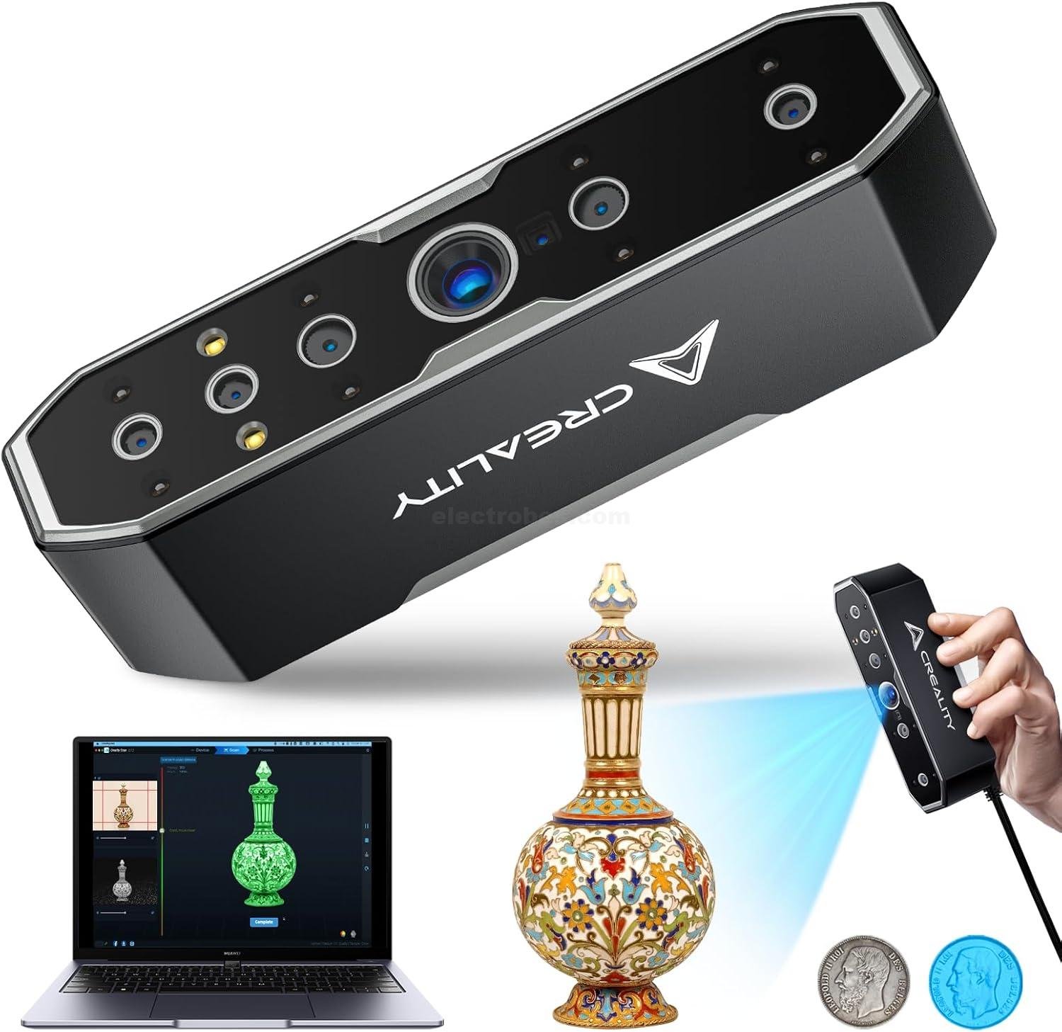 Creality CR-Scan Otter 3D Scanner for 3D Printing, Handheld 3D Printer Scanner with 20FPS, 0.02mm Accuracy, 4-lens Stereo Vision, 10-2000mm Range, Anti-shaking, Full-Color Scanning, Scan Black/Metal Objects at best price online in islamabad rawalpindi lahore peshawar faisalabad karachi hyderabad quetta wah taxila Pakistan