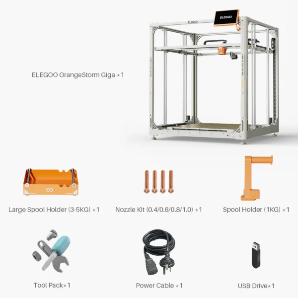 Elegoo Orange Storm Giga FDM 3d printer biggest size 1000mmx1000mm giga size 1 meter industrial FDM 3d printer at best price online in islamabad rawalpindi lahore peshawar faisalabad karachi hyderabad quetta wah taxila Pakistan