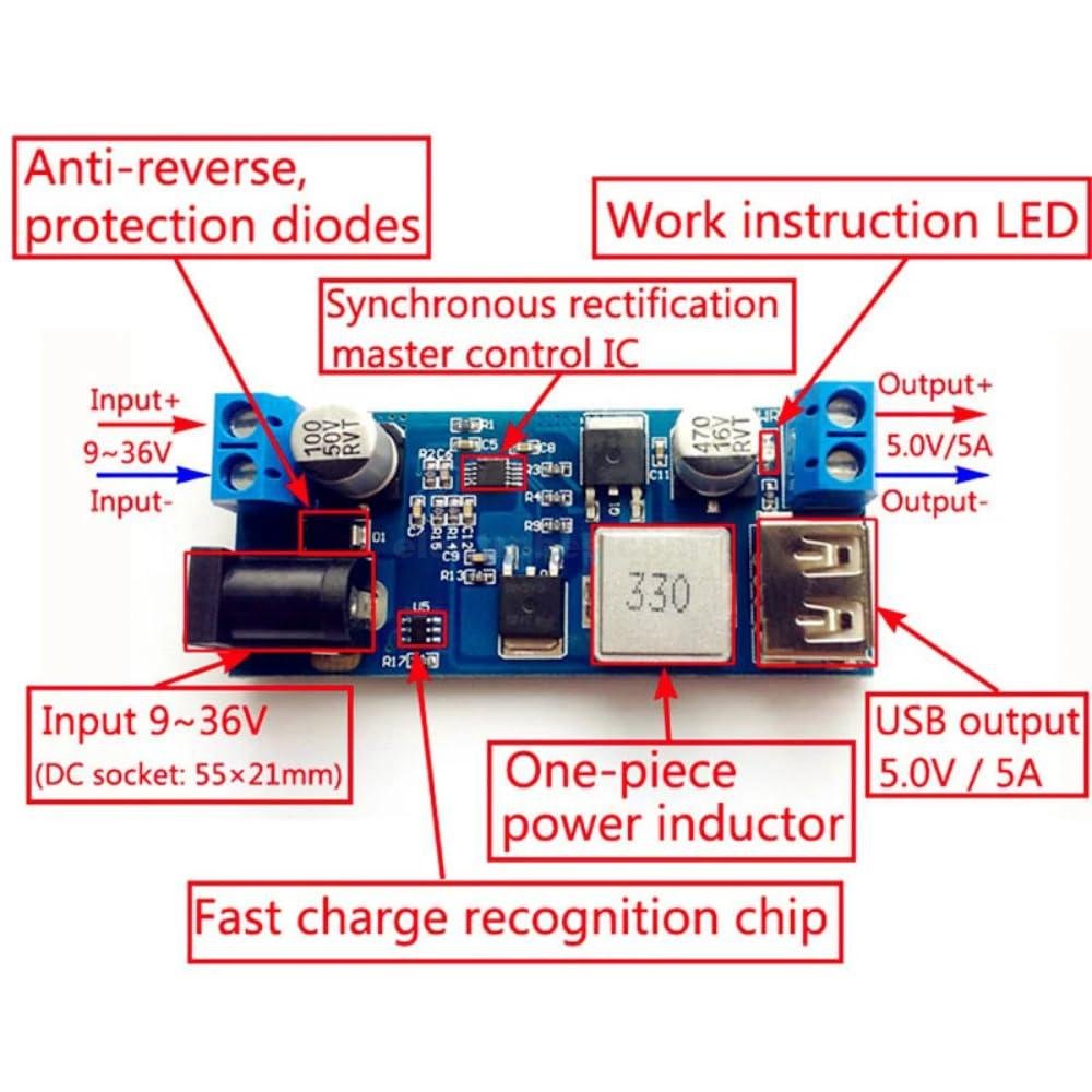 DC-DC 24V/12V To 5V 5A Step Down Power Supply Buck Converter Adjustable USB Step-down Charging Module For Arduino, ESP32, Raspberry pi at best price online in islamabad rawalpindi lahore peshawar faisalabad karachi hyderabad quetta wah taxila Pakistan