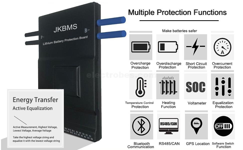 JKBMS Smart BMS 8S-24S 100A 0.6A Active Balance Build-in Bluetooth with RS485 PCB Battery Protection Board Li-ion LiFePO4 LTO Lithium Battery Pack (JK-BD6A24S10P) at best price online in islamabad rawalpindi lahore peshawar faisalabad karachi hyderabad quetta wah taxila Pakistan