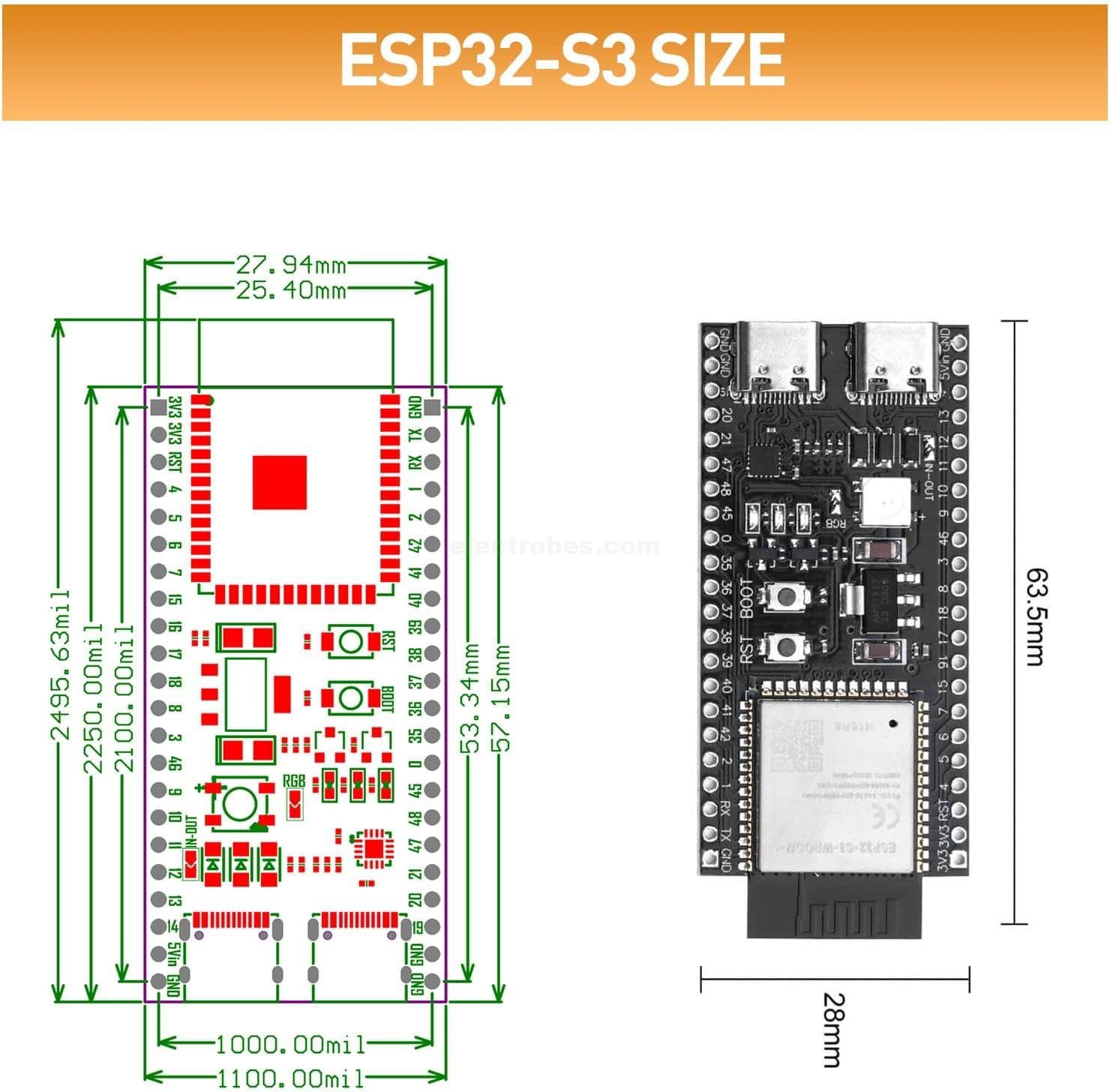 ESP32-S3-DevKitC-1-N8R2 Development Board ESP32 S3 WiFi + Bluetooth MCU Module, Dual Type-C ESP32-S3-WROOM-1 Cores Microcontroller Processor Integrates Complete Wi-Fi and BLE Functions at best price online in islamabad rawalpindi lahore peshawar faisalabad karachi hyderabad quetta wah taxila Pakistan